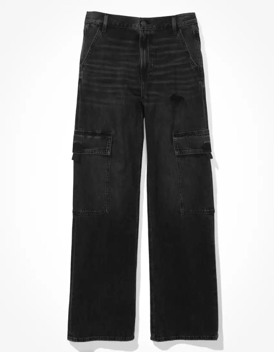 Jean American Eagle AE Super High-Waisted Cargo Baggy Larges-Leg Noir Femme | UED-31871645